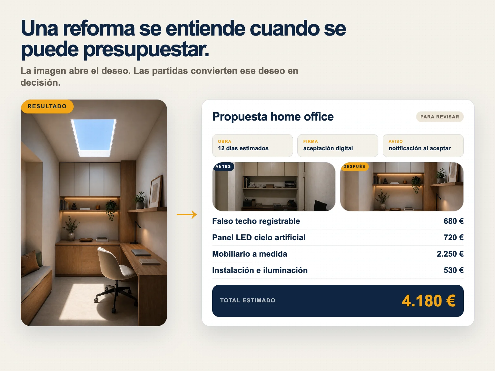 De la imagen a las partidas: propuesta con presupuesto detallado